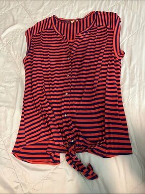 Gibson Latimer Sleeveless Striped Tie-Front Top - Red & Blue